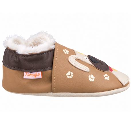 Chaussons bébé cuir souple fourrés adrien le chien Marron 1 - vertbaudet enfant 