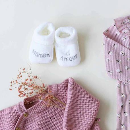 Chaussons naissance - message maman d'amour Blanco+Gris+Mostaza+Verde 4 - vertbaudet enfant 