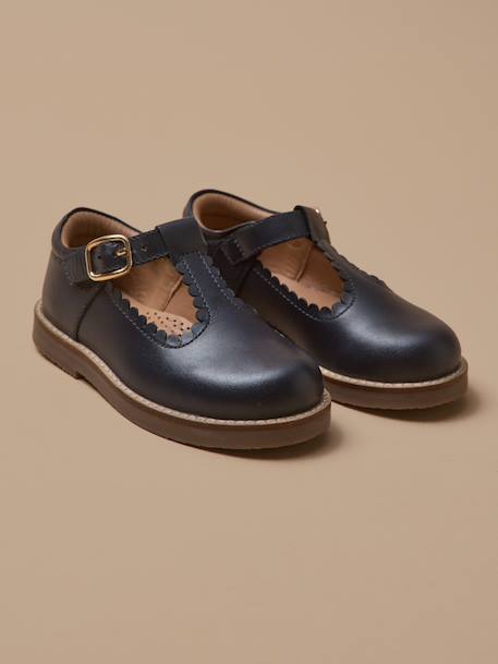 Salomés en cuir fille Bordeaux chocolat+Marine 11 - vertbaudet enfant 