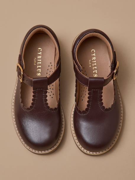 Salomés en cuir fille Bordeaux chocolat+Marine 3 - vertbaudet enfant 