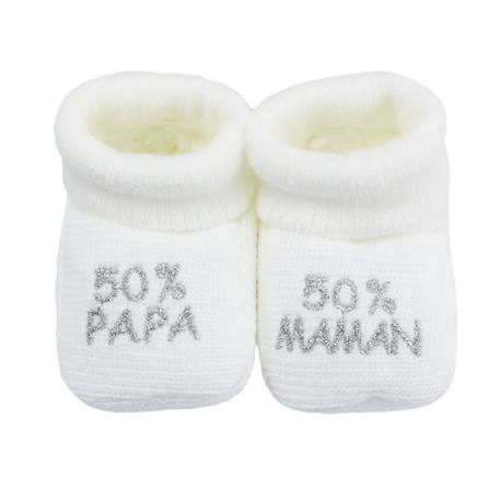 Chaussons naissance - message :  50% maman 50% papa Blanco+Gris+Mostaza+Verde 1 - vertbaudet enfant 