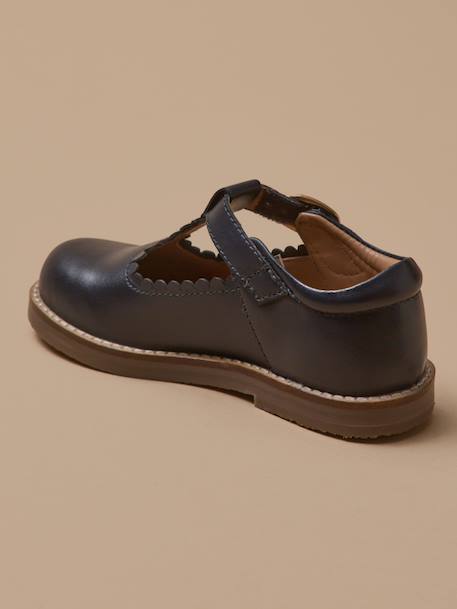 Salomés en cuir fille Bordeaux chocolat+Marine 8 - vertbaudet enfant 
