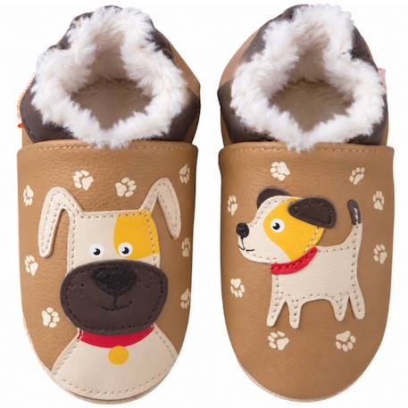 Chaussons bébé cuir souple fourrés adrien le chien Marron 2 - vertbaudet enfant 