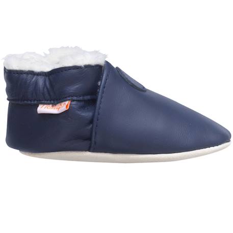 Chaussons bébé cuir souple uni fourrés Bleu 1 - vertbaudet enfant 