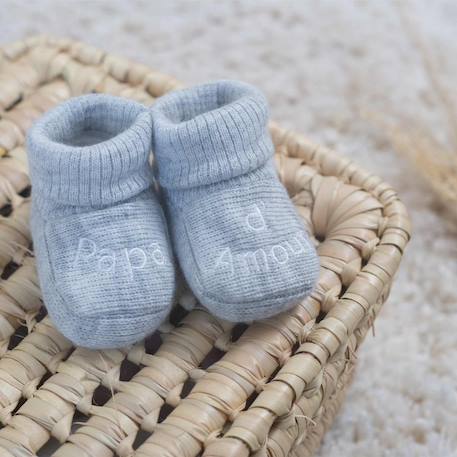 Chaussons naissance - message papa d'amour Blanco+Gris+Mostaza+Verde 5 - vertbaudet enfant 