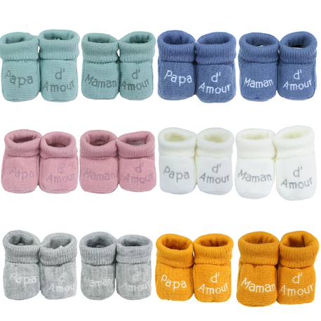 Chaussons naissance - message maman d'amour Blanco+Gris+Mostaza+Verde 10 - vertbaudet enfant 