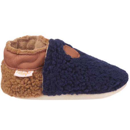 Chaussons enfant cuir souple bouclettes Bleu 1 - vertbaudet enfant 