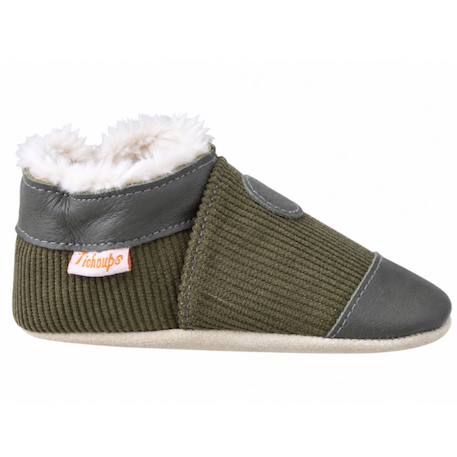 Chaussons cuir souple uni velours fourrés Vert 1 - vertbaudet enfant 