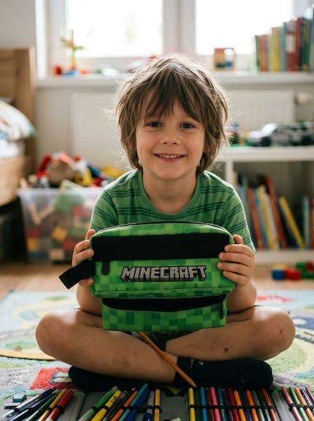 Trousse 2 poches minecraft enfant Vert et noir 2 - vertbaudet enfant 