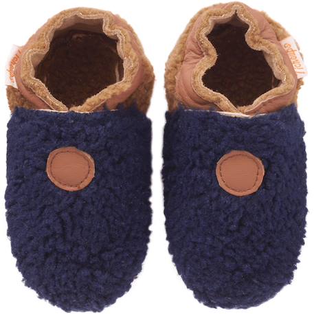Chaussons bébé cuir souple bouclettes marine-noisette Bleu 2 - vertbaudet enfant 