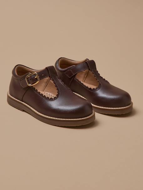Salomés en cuir fille Bordeaux chocolat+Marine 5 - vertbaudet enfant 