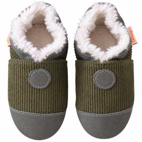 Chaussons cuir souple uni velours fourrés Vert 2 - vertbaudet enfant 