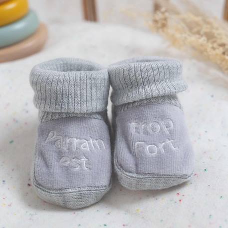 Chausson pour bébé brodé parrain est trop fort Azul+Gris 4 - vertbaudet enfant 