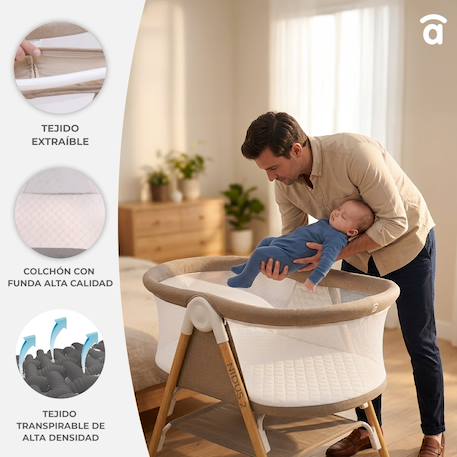 Mini berceau bébé avec moustiquaire Nidus 2 Beige 4 - vertbaudet enfant 