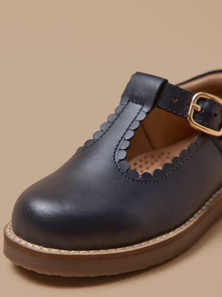 Salomés en cuir fille Bordeaux chocolat+Marine 12 - vertbaudet enfant 
