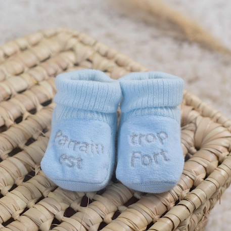 Chausson pour bébé brodé parrain est trop fort Azul+Gris 2 - vertbaudet enfant 