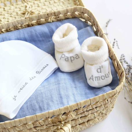Chaussons naissance - message papa d'amour Blanco+Gris+Mostaza+Verde 3 - vertbaudet enfant 