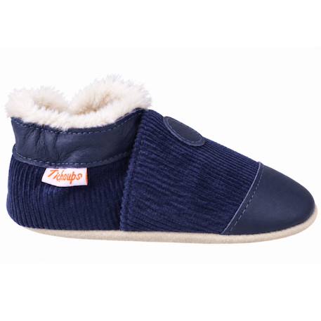 Chaussons bébé cuir souple uni velours fourrés Bleu 1 - vertbaudet enfant 