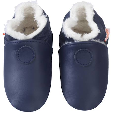Chaussons bébé cuir souple uni fourrés Bleu 2 - vertbaudet enfant 