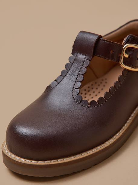 Salomés en cuir fille Bordeaux chocolat+Marine 6 - vertbaudet enfant 