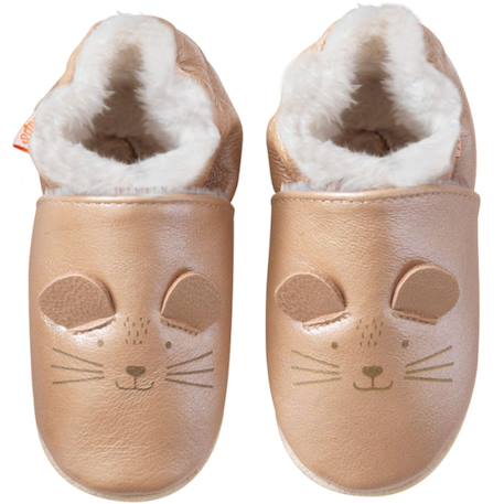 Chaussons cuir souple rosie la souris Beige 2 - vertbaudet enfant 