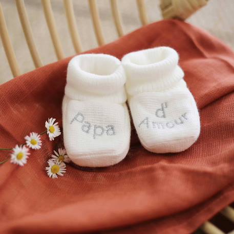 Chaussons naissance - message papa d'amour Blanco+Gris+Mostaza+Verde 2 - vertbaudet enfant 