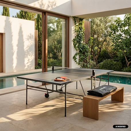 Table de ping pong indoor, avec 2 raquettes et 3 balles, utilisation intérieure + housse en pvc Bleu+Gris 7 - vertbaudet enfant 