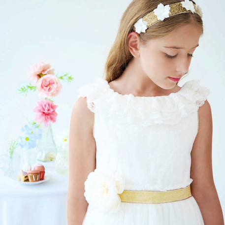 Bandeau cheveux  cérémonie  à fleurs Beige or+Blanc doré 1 - vertbaudet enfant 