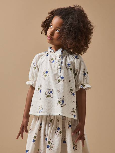 Blouse coton dobby imprimée fille Imprimé rosa blue 1 - vertbaudet enfant 