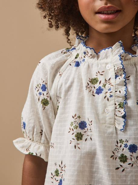 Blouse coton dobby imprimée fille Imprimé rosa blue 3 - vertbaudet enfant 