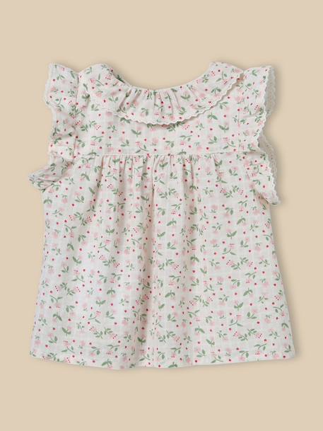Blouse double gaze de coton bébé Blanc doux+Imprimé camelia 6 - vertbaudet enfant 