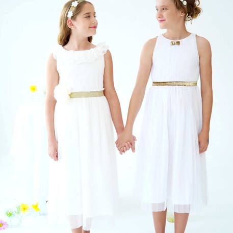 Bandeau cheveux  cérémonie  à fleurs Beige or+Blanc doré 2 - vertbaudet enfant 