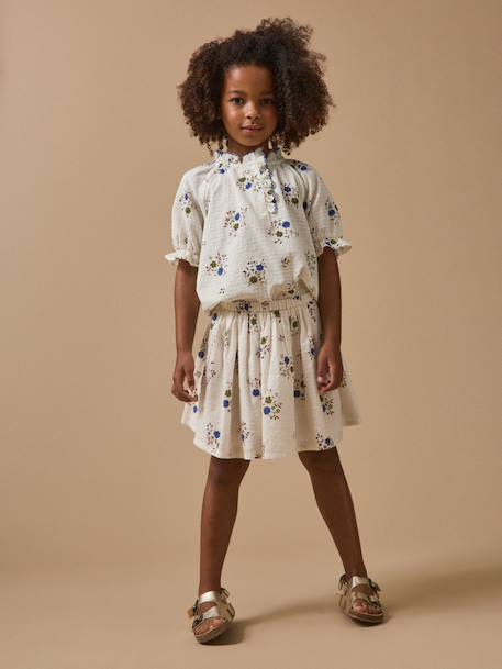 Jupe imprimée volantée fille Imprimé rosa blue 4 - vertbaudet enfant 