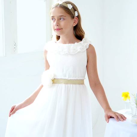 Bandeau cheveux  cérémonie  à fleurs Beige or+Blanc doré 4 - vertbaudet enfant 