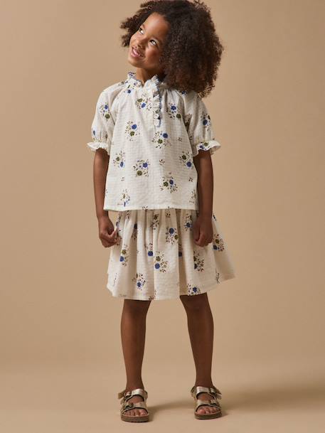 Blouse coton dobby imprimée fille Imprimé rosa blue 4 - vertbaudet enfant 