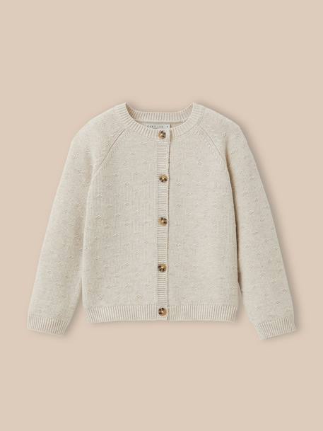 Cardigan fille point fantaisie Ecru chine+Vert pin 1 - vertbaudet enfant 