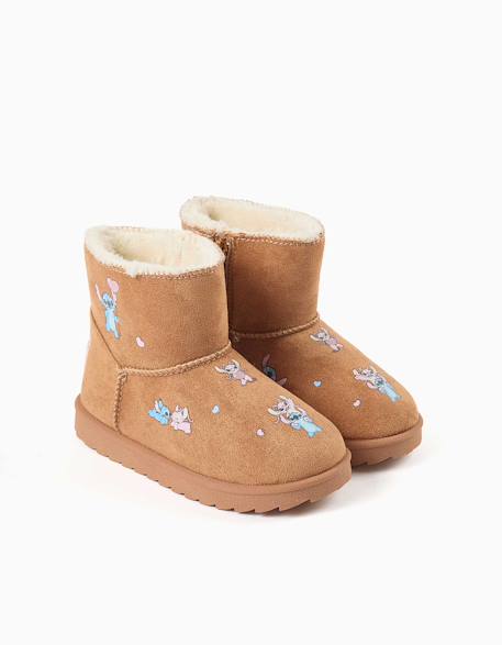 Bottines avec doublure en peluche douce synthétique et imprimés stitch Beige foncé 2 - vertbaudet enfant 