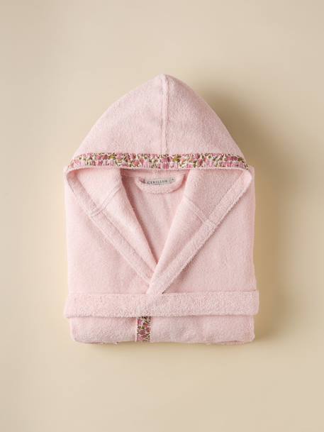 Peignoir enfant en éponge et tissu liberty Blanc doux+Rose pale 4 - vertbaudet enfant 