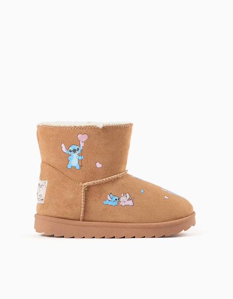 Bottines avec doublure en peluche douce synthétique et imprimés stitch Beige foncé 1 - vertbaudet enfant 