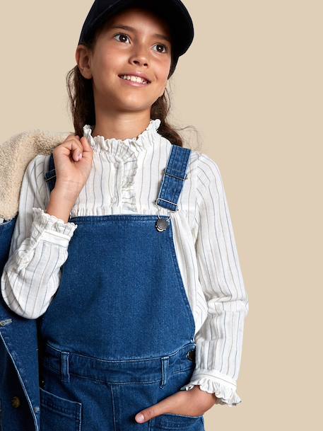 Salopette fille en denim Bleu moyen uni 3 - vertbaudet enfant 