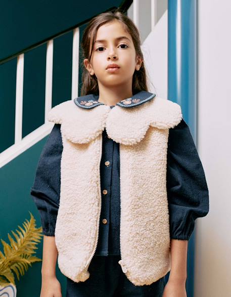 Veste sans manches matelassée en sherpa avec maxi col Blanc 1 - vertbaudet enfant 