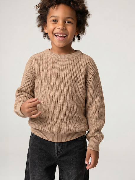 Pull col rond garçon beige chiné 1 - vertbaudet enfant 