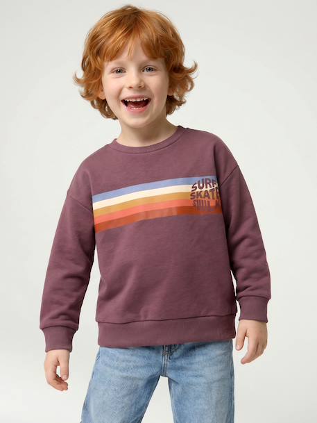 Sweat garçon col rond blanc chiné+mauve 7 - vertbaudet enfant 