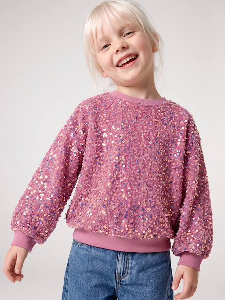 Sweat fille à sequins mauve+turquoise 1 - vertbaudet enfant 