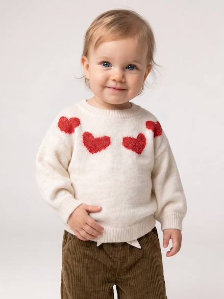 Pull jacquard bébé fille beige chiné+parme 1 - vertbaudet enfant 