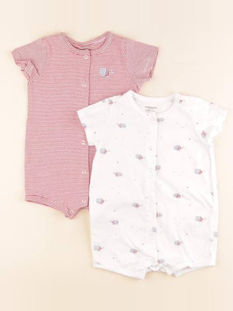 Lot de 2 pyjamas coton - 12 mois Blanc, rouge 1 - vertbaudet enfant 