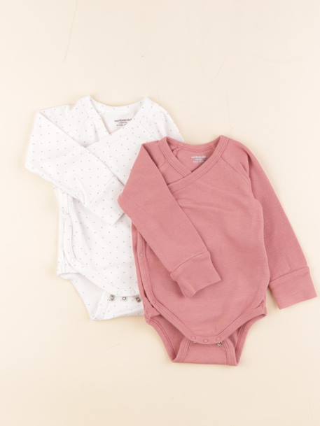 Lot de 2 bodies en coton - 6 mois Blanc, rose 1 - vertbaudet enfant 