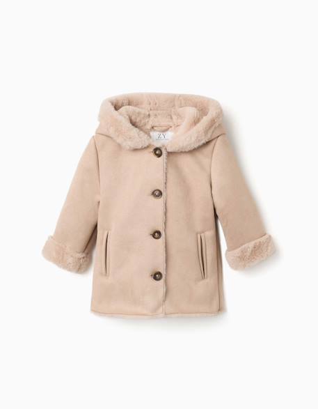 Manteau en suédine à capuche et doublure en peluche douce synthétique Beige clair 1 - vertbaudet enfant 