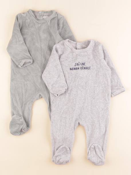 Pyjama velours - 6 mois Gris, vert 1 - vertbaudet enfant 