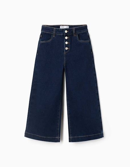 Jean à jambe large avec boutons-pression sur le devant Bleu foncé 1 - vertbaudet enfant 